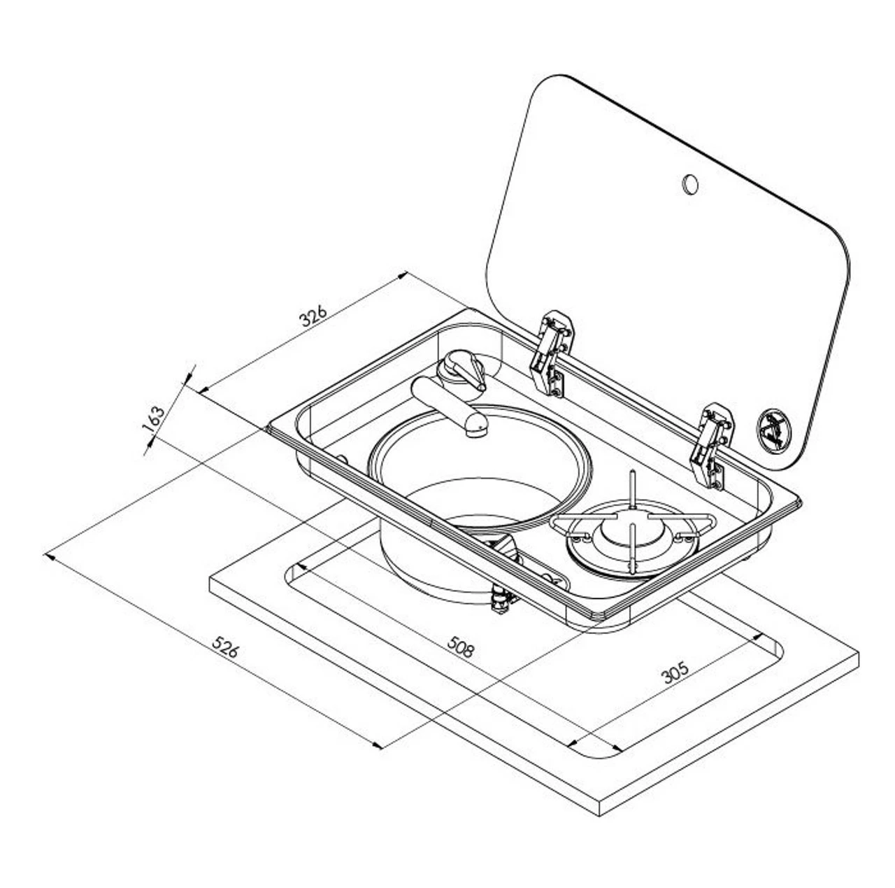 Navy Load Stainless Steel Single Hob With Left Hand Sink And Glass Lid NL.24001 - Image 2
