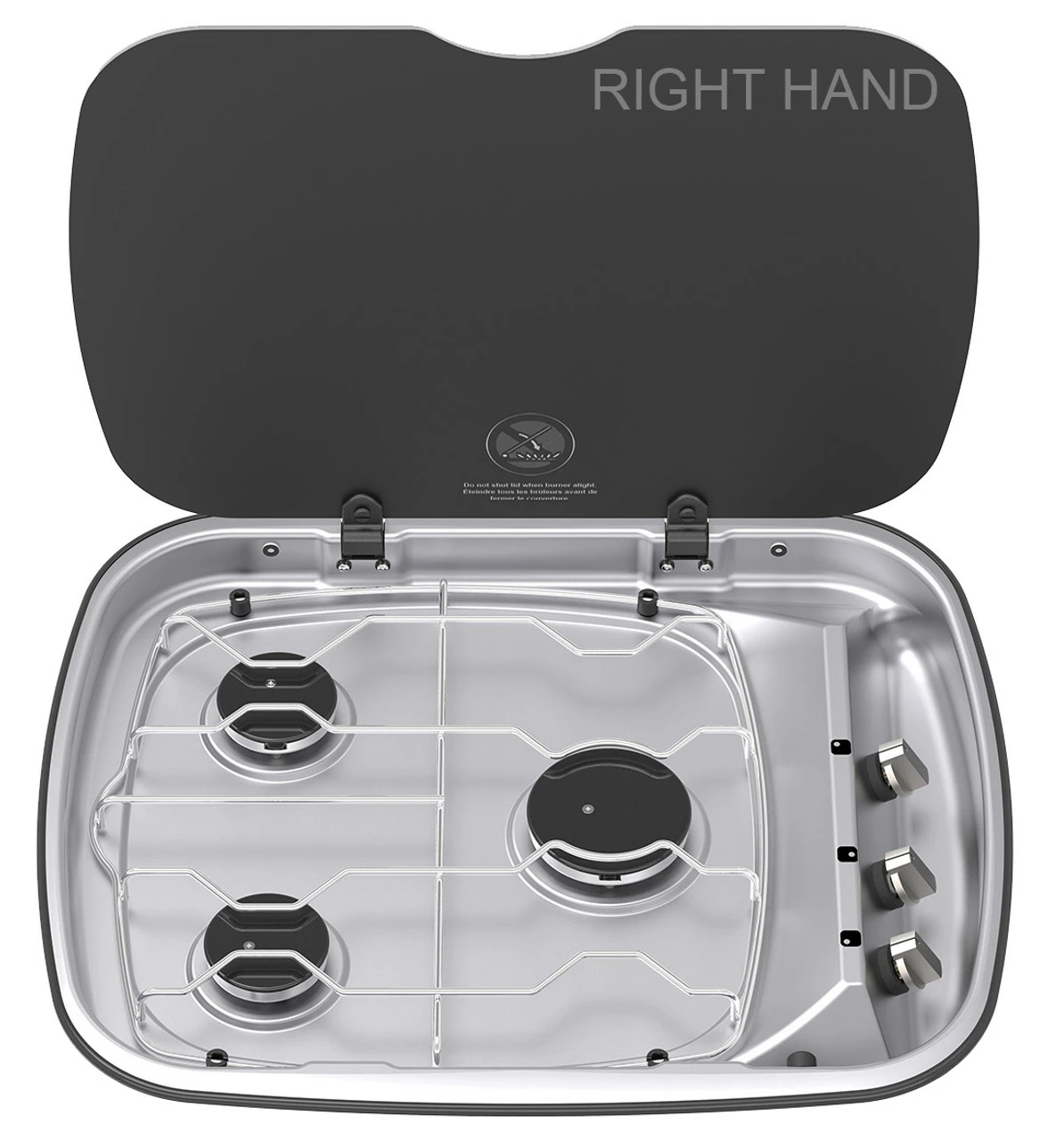 Thetford Spinflo Argent Caravan 3 Burner Hob With Glass Lid - Image 3