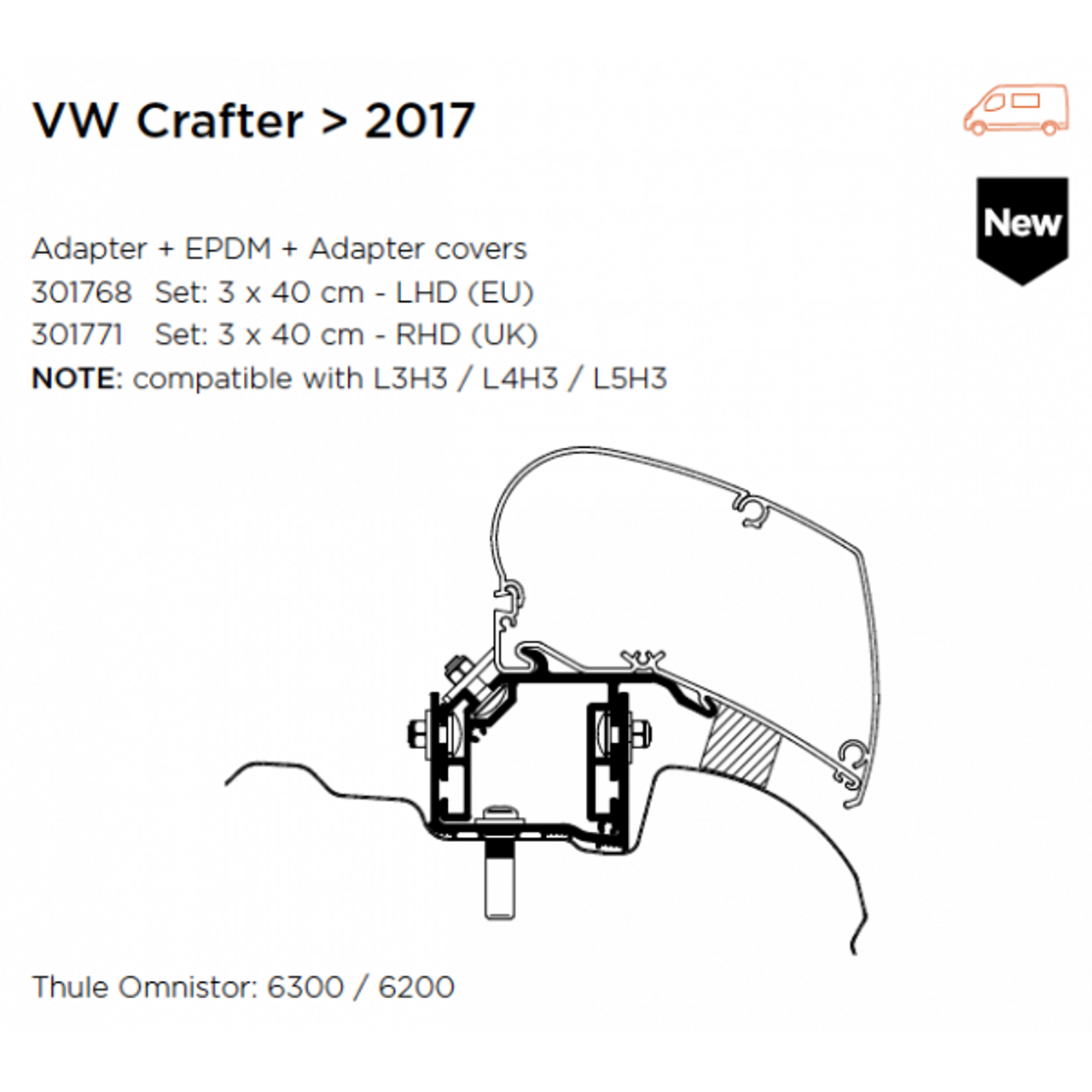 Thule Awning Bracket For Omnistor 6300 - VW Crafter 2018 Onwards - Image 2
