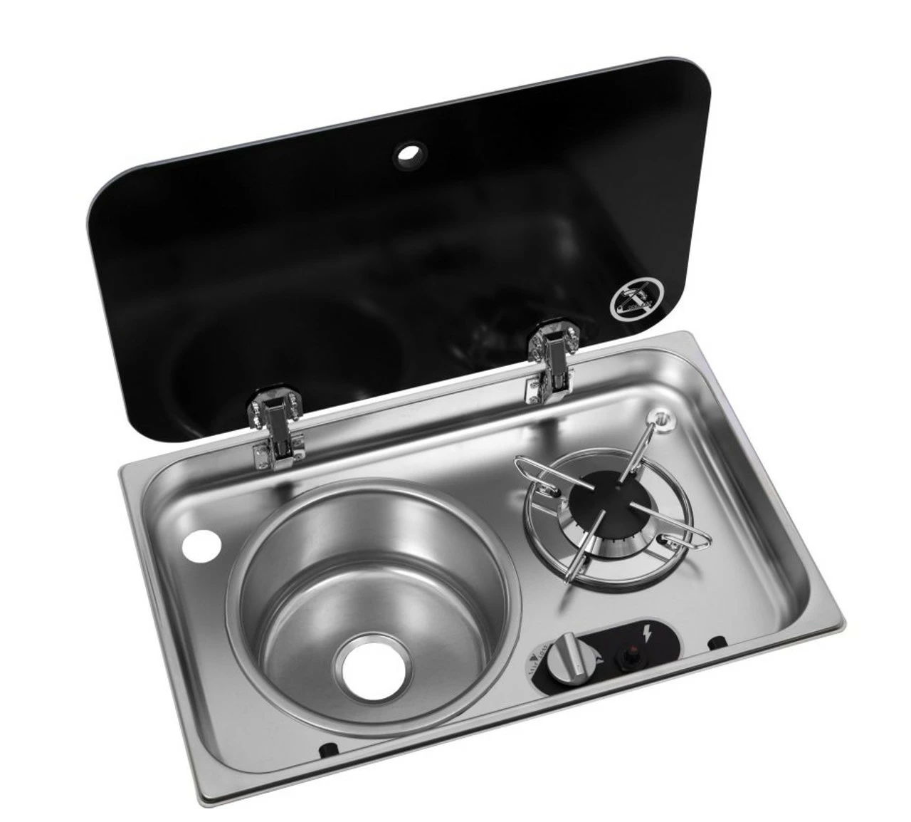 Navy Load Stainless Steel Single Hob With Left Hand Sink And Glass Lid NL.24001