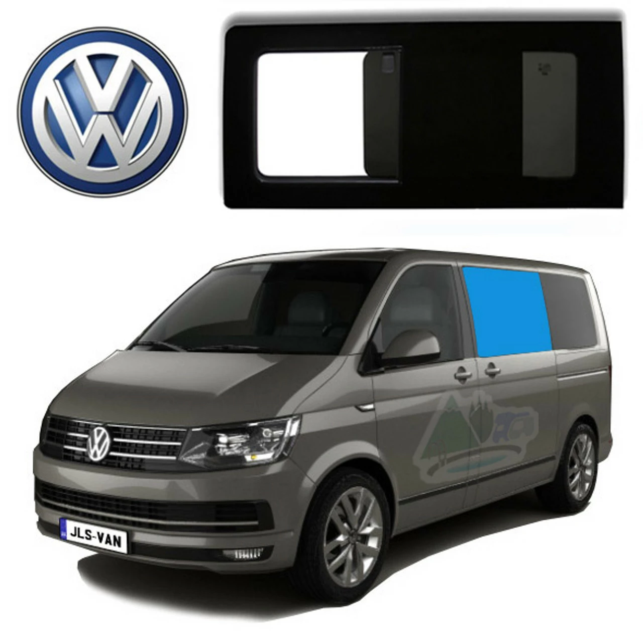 JLS VW T5 T6 Bonded Privacy Glass Sliding Window - Front Left Hand